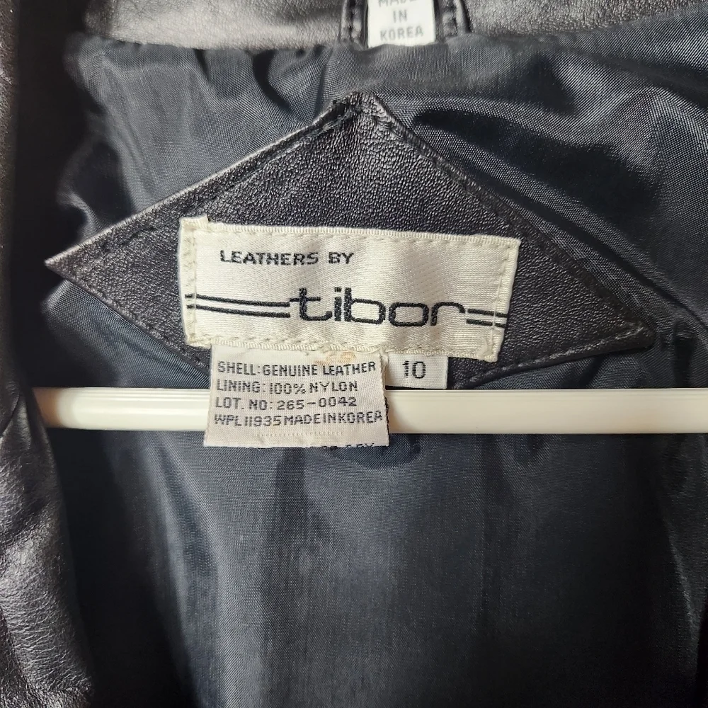 Vintage Womens Tibor 90s Black Leather One Button Blazer-Size 10